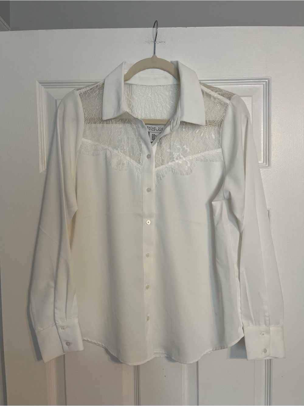 Rachel Zoe Cream Lace Trim Button-Up Top